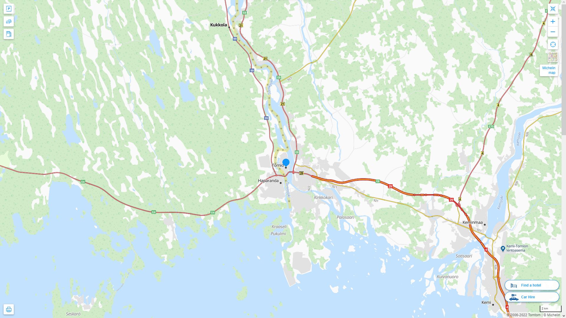 Tornio Highway and Road Map